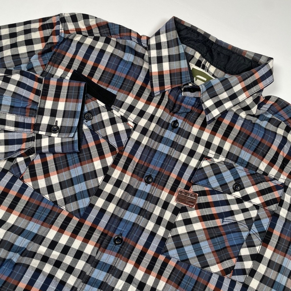 G-Star Raw Cargo Line Plaid Button Down Shirt Mens XL Blue Black Long Sleeve